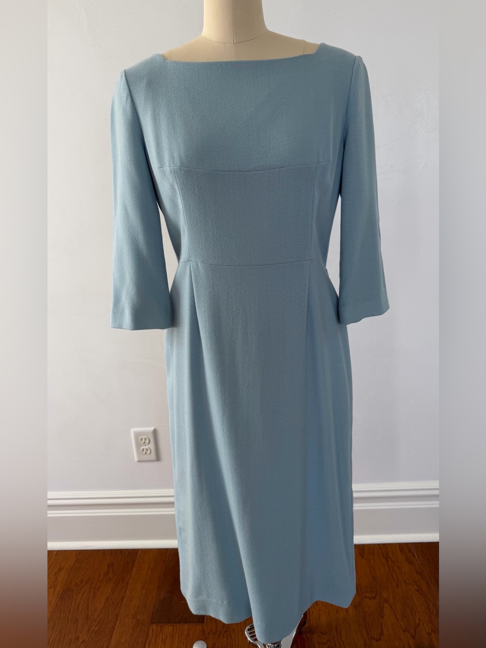 GOAT- JANE ATELIER - Classic Light Blue Midi Dress with Square Neck